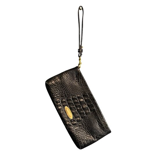 Vintage Y2K Brahmin Black Alden Croc Embossed Leather Wristlet - Picture 1 of 8